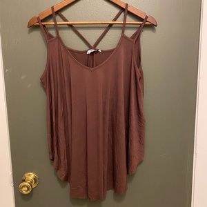 Brown Flowy Racer Back Tank Sz S
